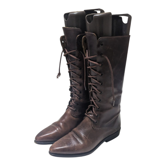 Cole Haan Country Vintage Lace‎ Up Brown Leather Boots Pointed Women’s Size 6.5B - Picture 1 of 8